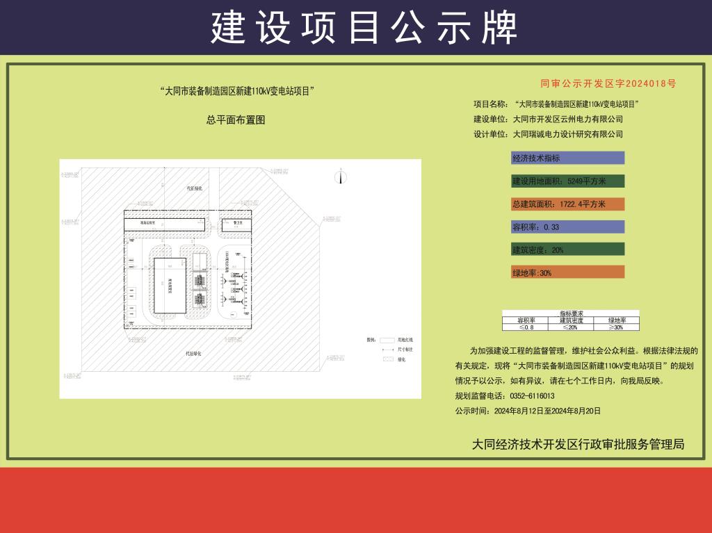 大同市装备制造园区新建110kV变电站项目规划公示